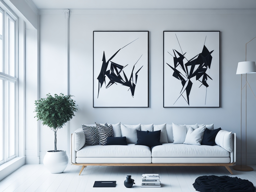 Leonardo Diffusion white modern livingroom with artwork 2
