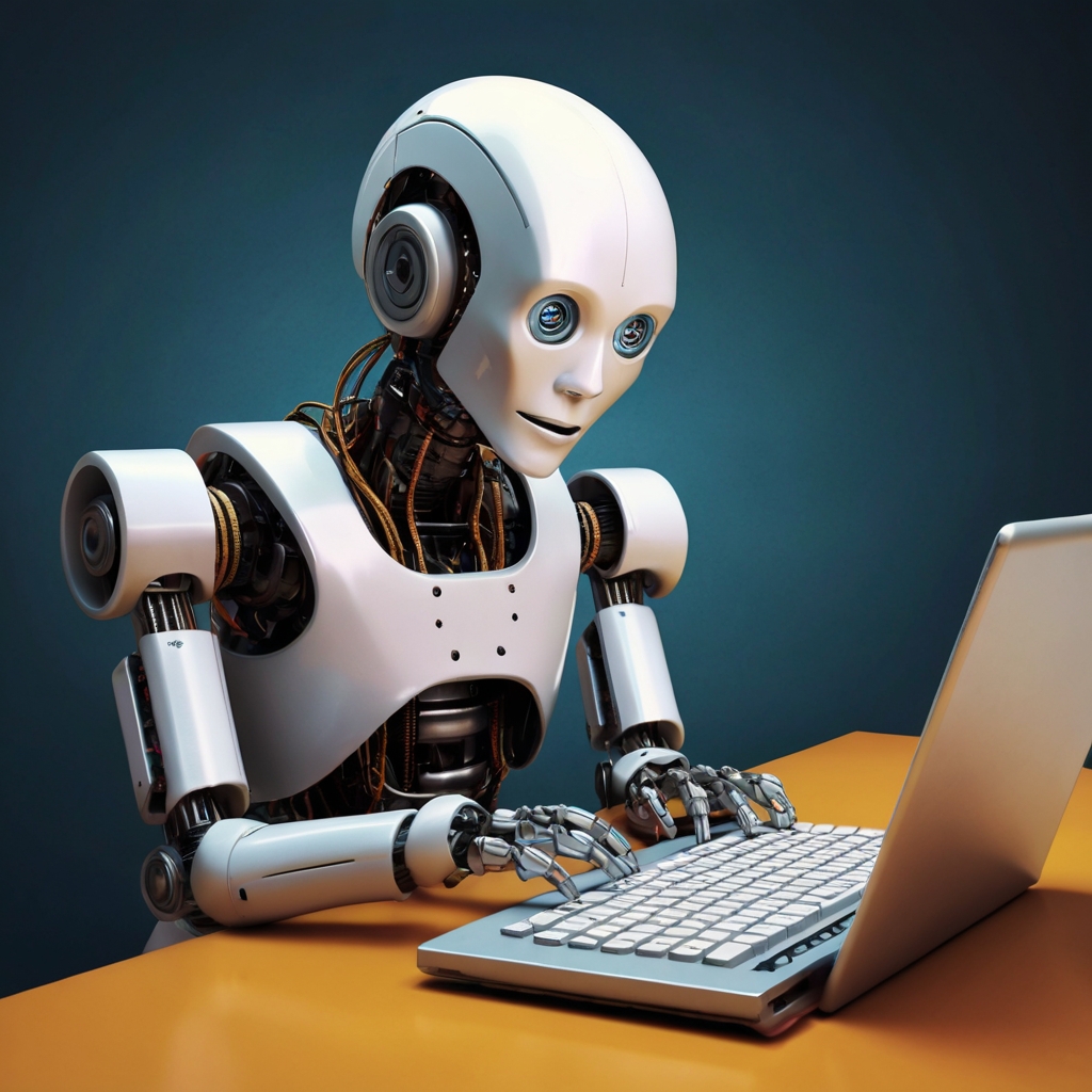 a robot typing a computer robert okello